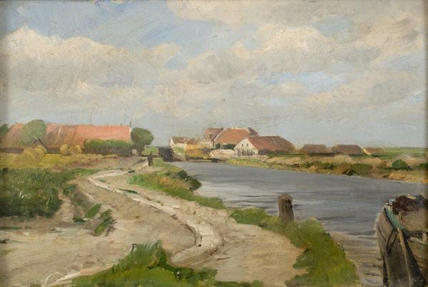 Eugen Ducker Village near canal oil painting image